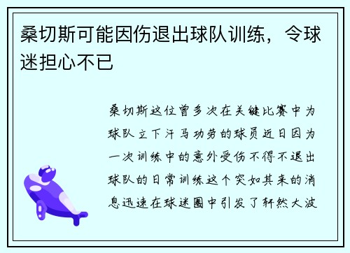 桑切斯可能因伤退出球队训练，令球迷担心不已